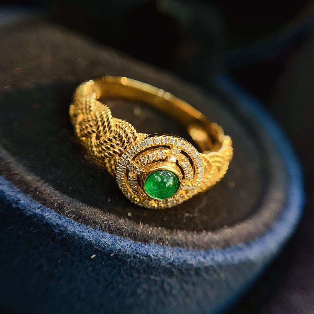 14k Gold 0.40 Ct Natural Emerald & Diamond Ring - 5