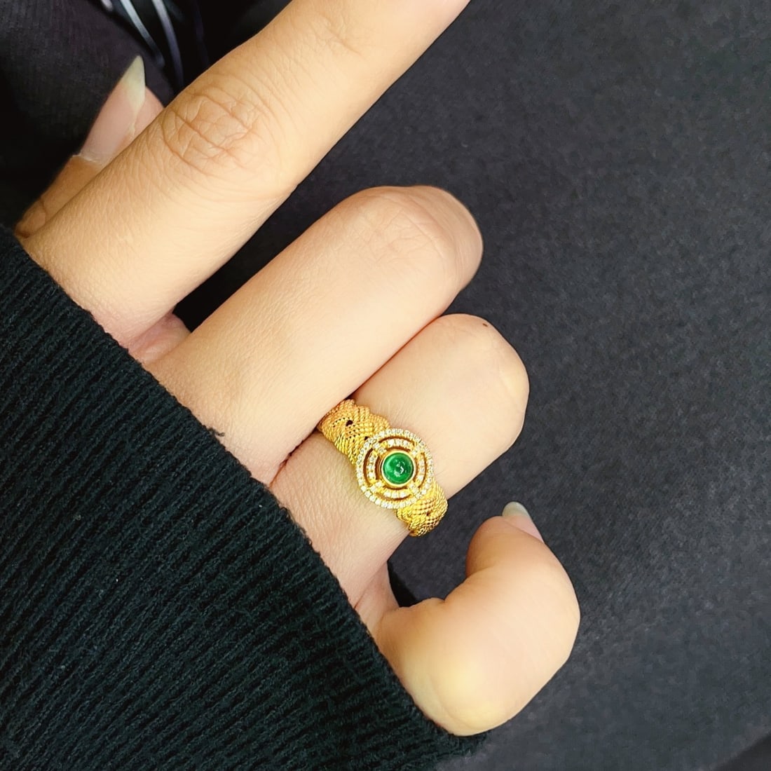 14k Gold 0.40 Ct Natural Emerald & Diamond Ring - 6