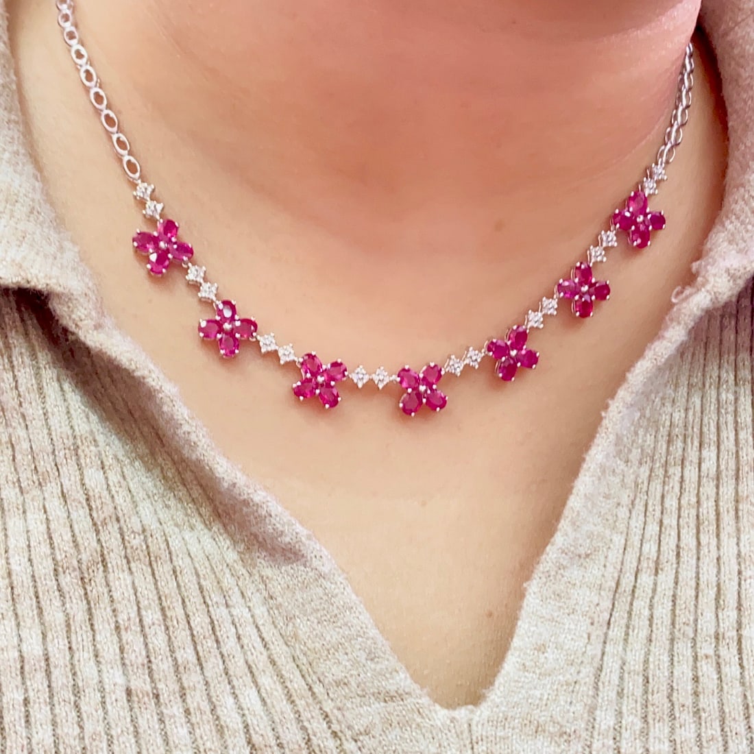 14k Gold 7.21 Ct Natural Ruby & Diamond Necklace - 4