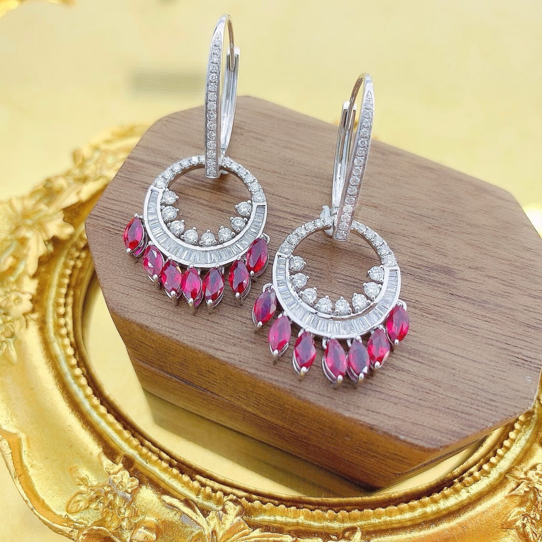 14k Gold 3.52 Ctw Natural Ruby & Diamond Earrings - 2