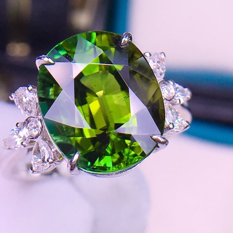 14k Gold 6.3 Ct Natural Tourmaline & Diamond Ring - 3