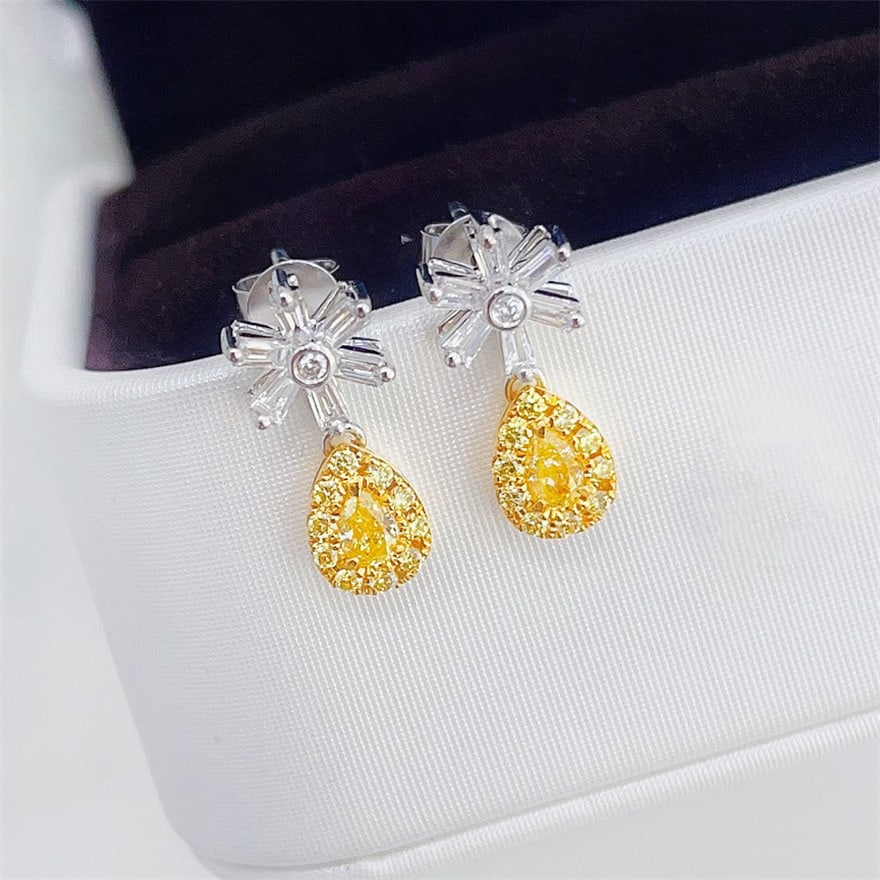 14k Gold 0.74 Ctw Natural Yellow Diamond & Diamond Earrings - 2