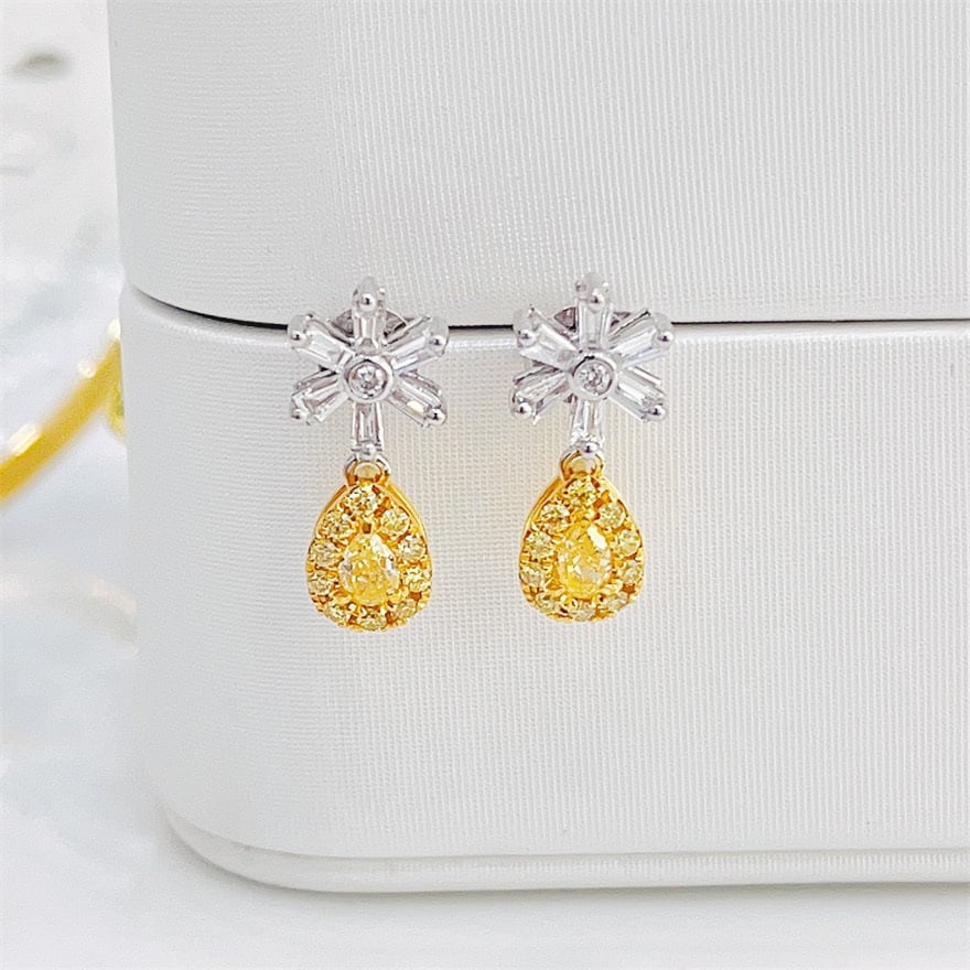 14k Gold 0.74 Ctw Natural Yellow Diamond & Diamond Earrings - 3