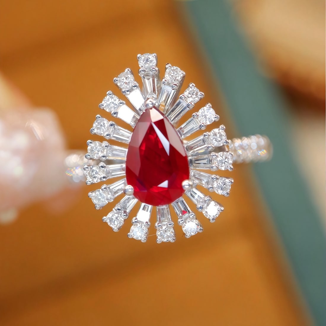 14k Gold 1.65 Ctw Natural Ruby & Diamond Ring/pendant( Without Chain ): Ref:231100033 // gold content:14k gold // ring size:7. 25us // // main gemstone:ruby // shape:pear // carat weight:1. 08ct // color:pigeonblood red // treatment:natural // // adjacent gemstone 2 :