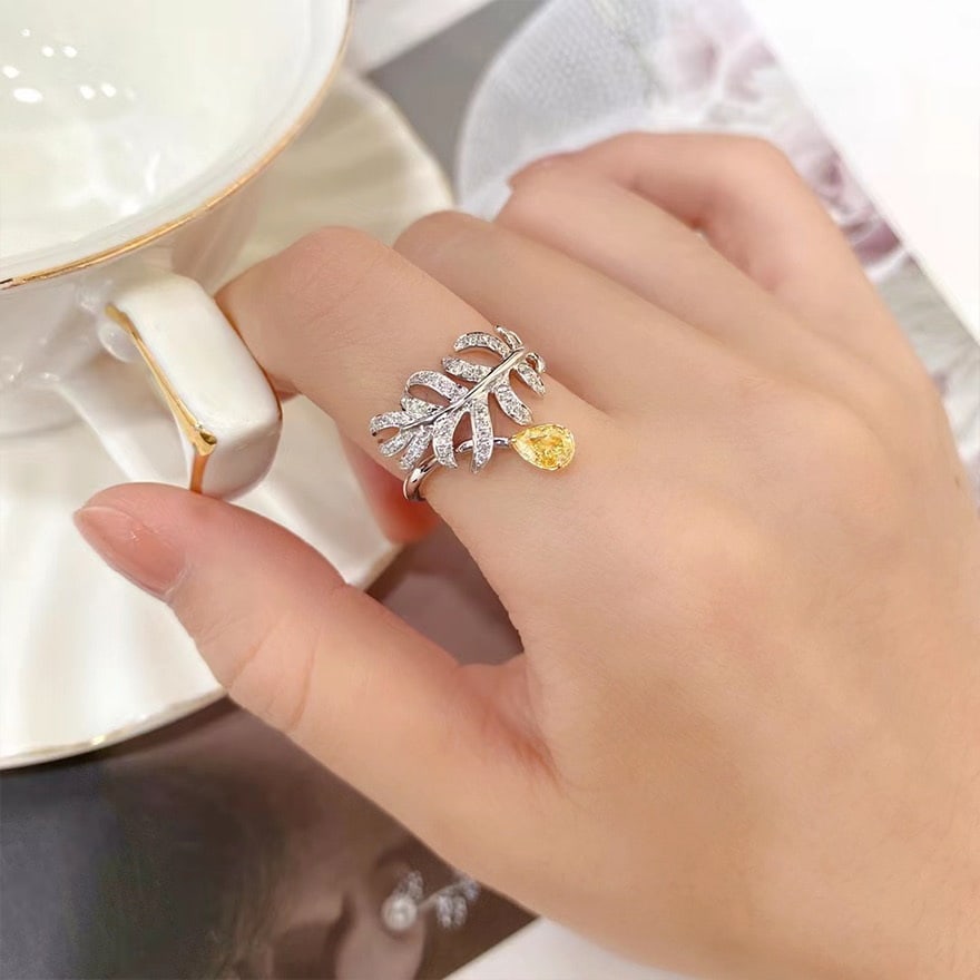 14k Gold 0.50 Ctw Natural Yellow Diamond & Diamond Ring - 2
