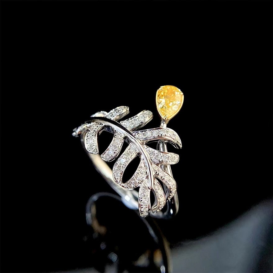 14k Gold 0.50 Ctw Natural Yellow Diamond & Diamond Ring - 3