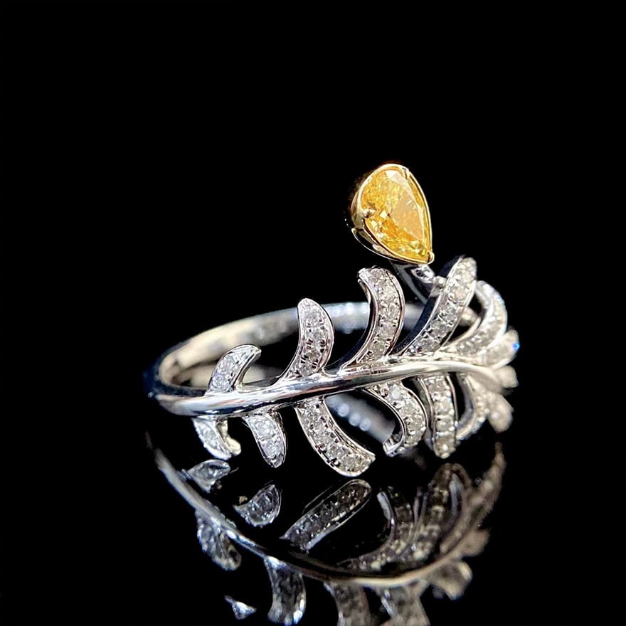14k Gold 0.50 Ctw Natural Yellow Diamond & Diamond Ring - 4