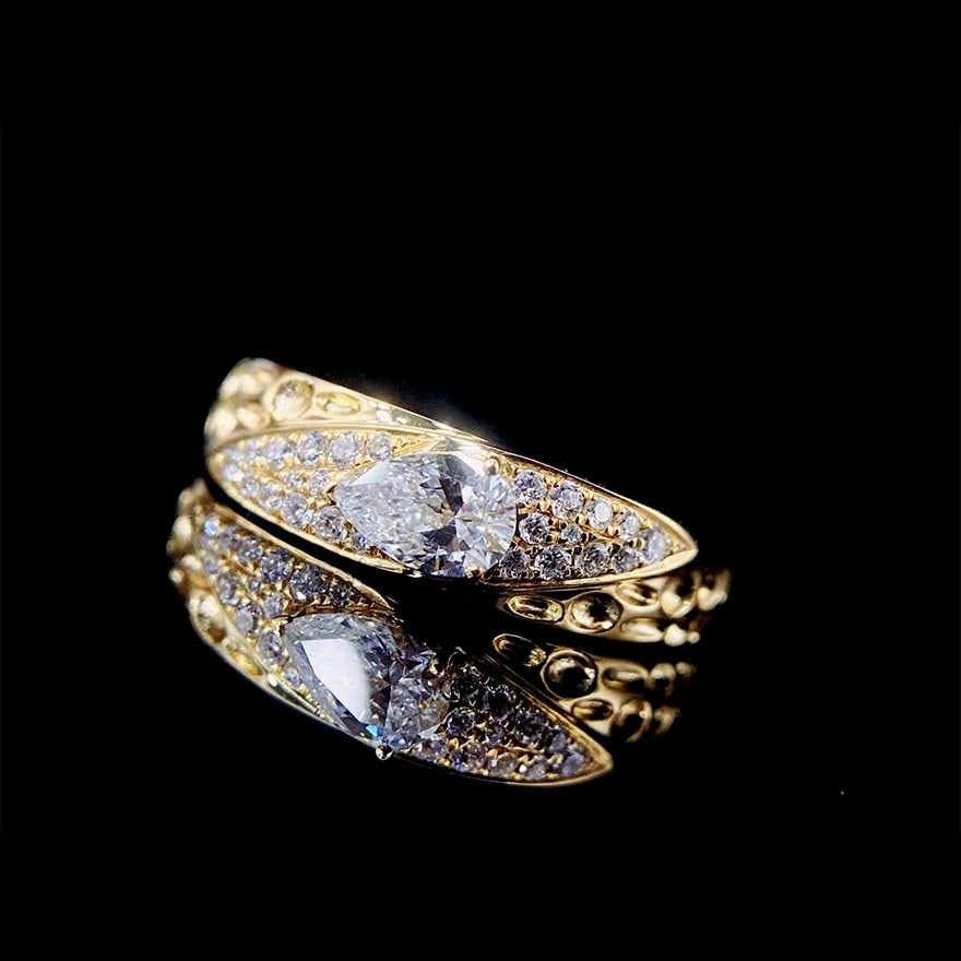 Gia Certified 14k Gold 0.30 Ct Natural E Si2 Pear Diamond Ring - 2