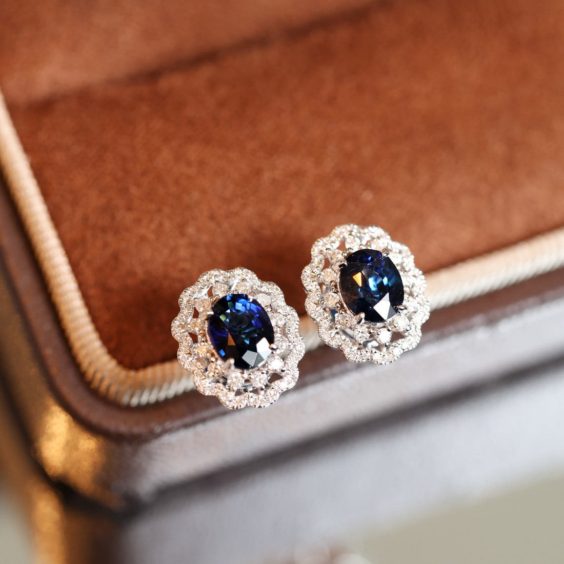 14k Gold 2.54 Ctw Natural Sapphire & Diamond Earrings - 4