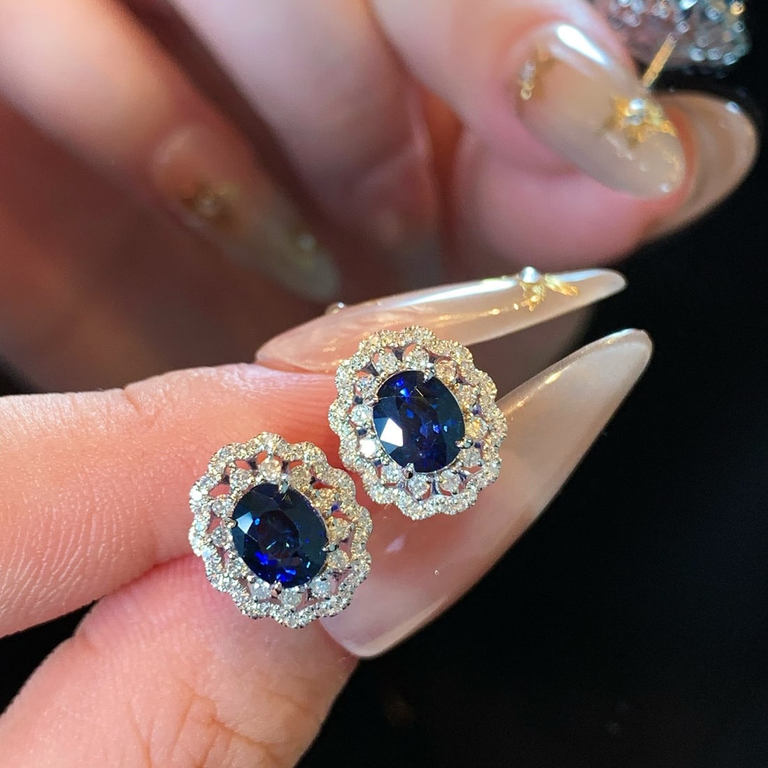 14k Gold 2.54 Ctw Natural Sapphire & Diamond Earrings - 8