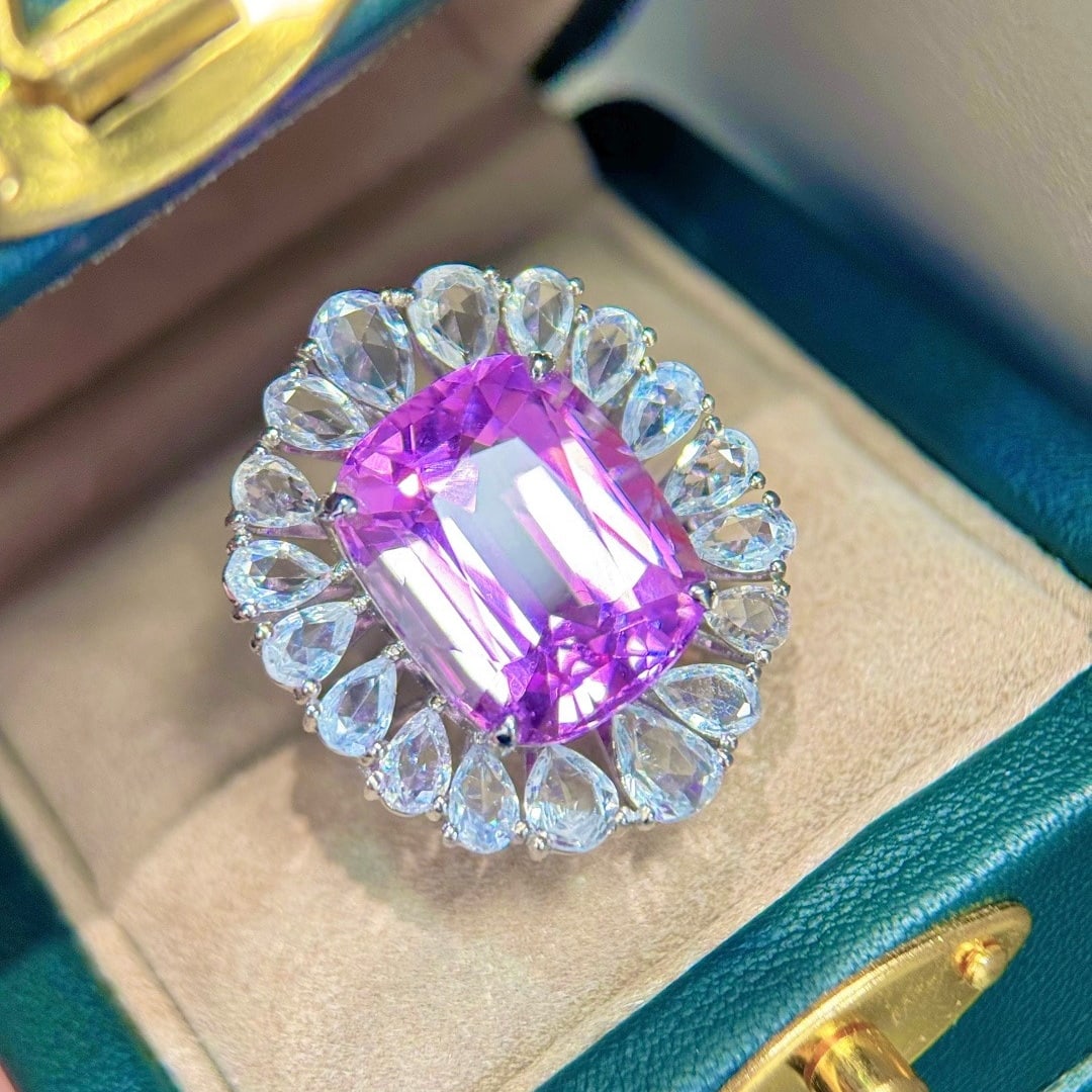 14k Gold 20.03 Ctw Natural Kunzite & Sapphire Ring - 3