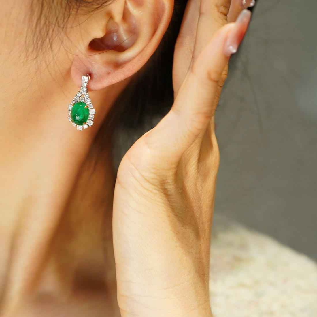 14k Gold 5.15 Ct Vivid Green Natural Emerald & Diamond Earrings - 5
