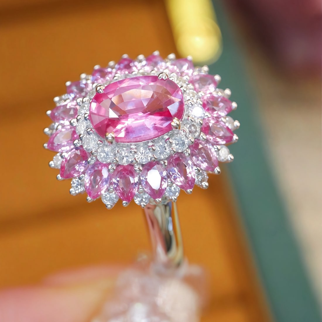 14k Gold 1.36 Ctw Natural Padparadscha Sapphire & Diamond Ring - 2