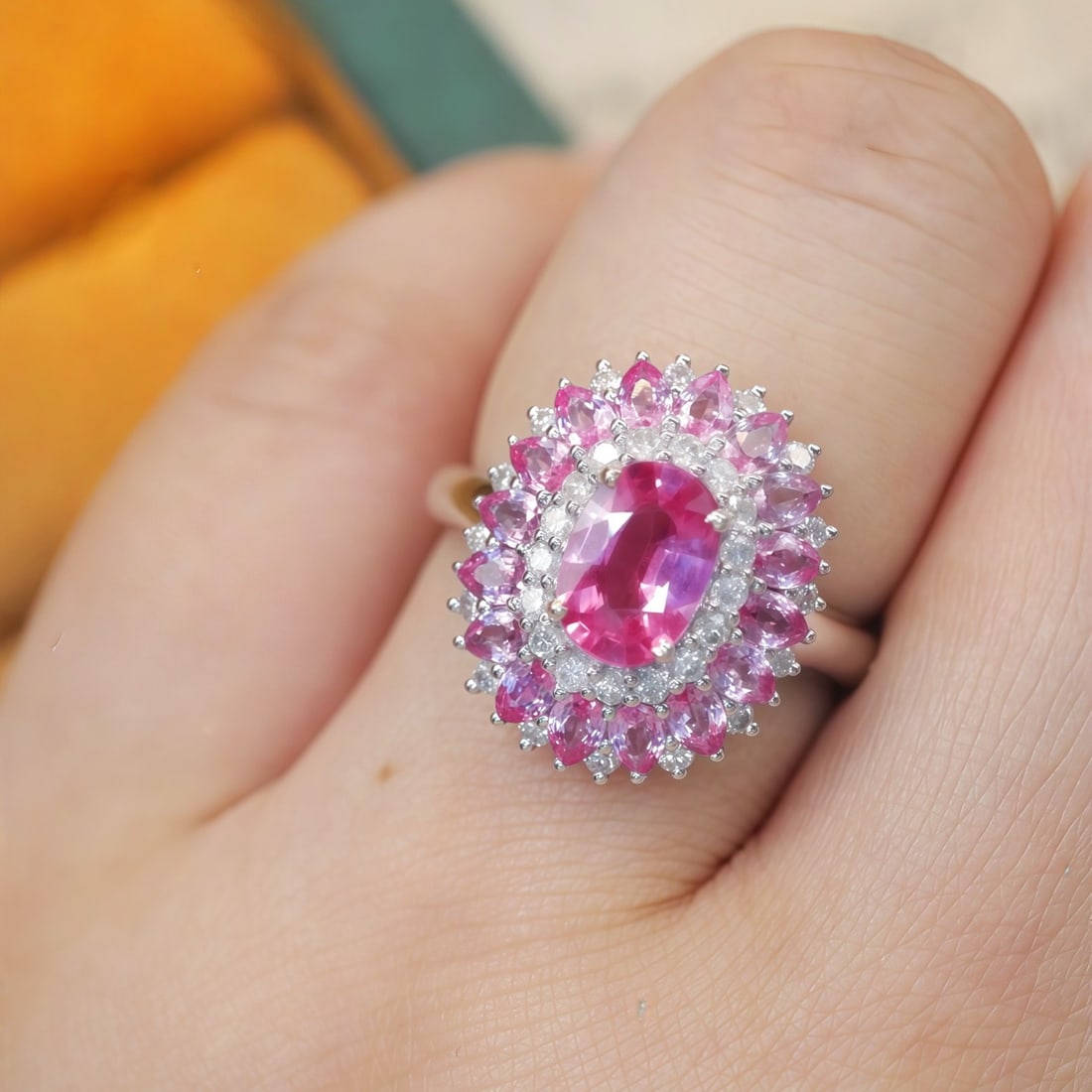 14k Gold 1.36 Ctw Natural Padparadscha Sapphire & Diamond Ring - 5