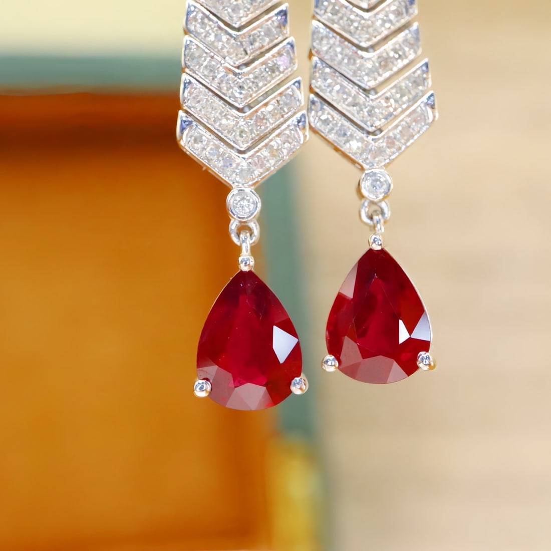 14k Gold 3.39 Ctw Natural Ruby & Diamond Earrings - 2