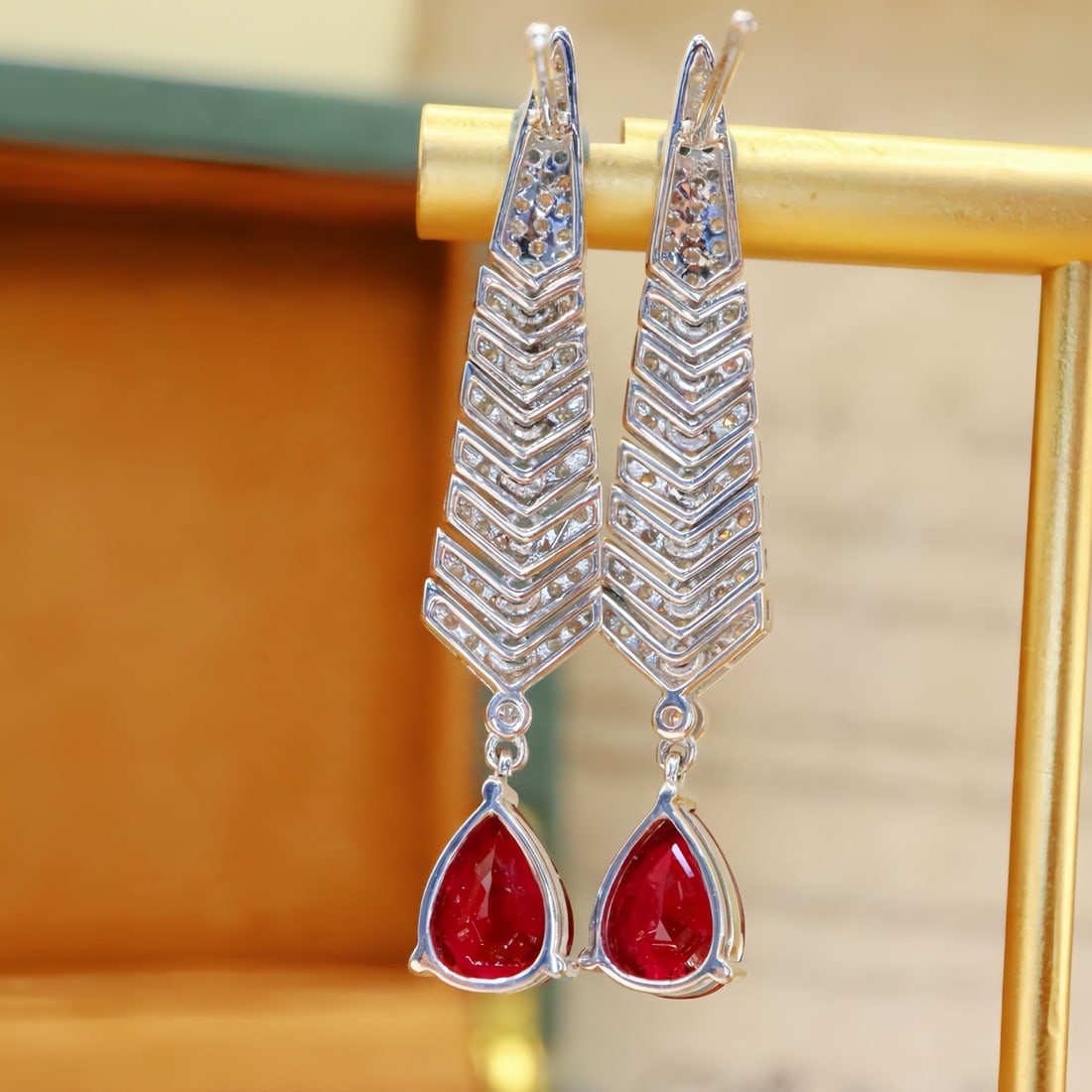 14k Gold 3.39 Ctw Natural Ruby & Diamond Earrings - 3