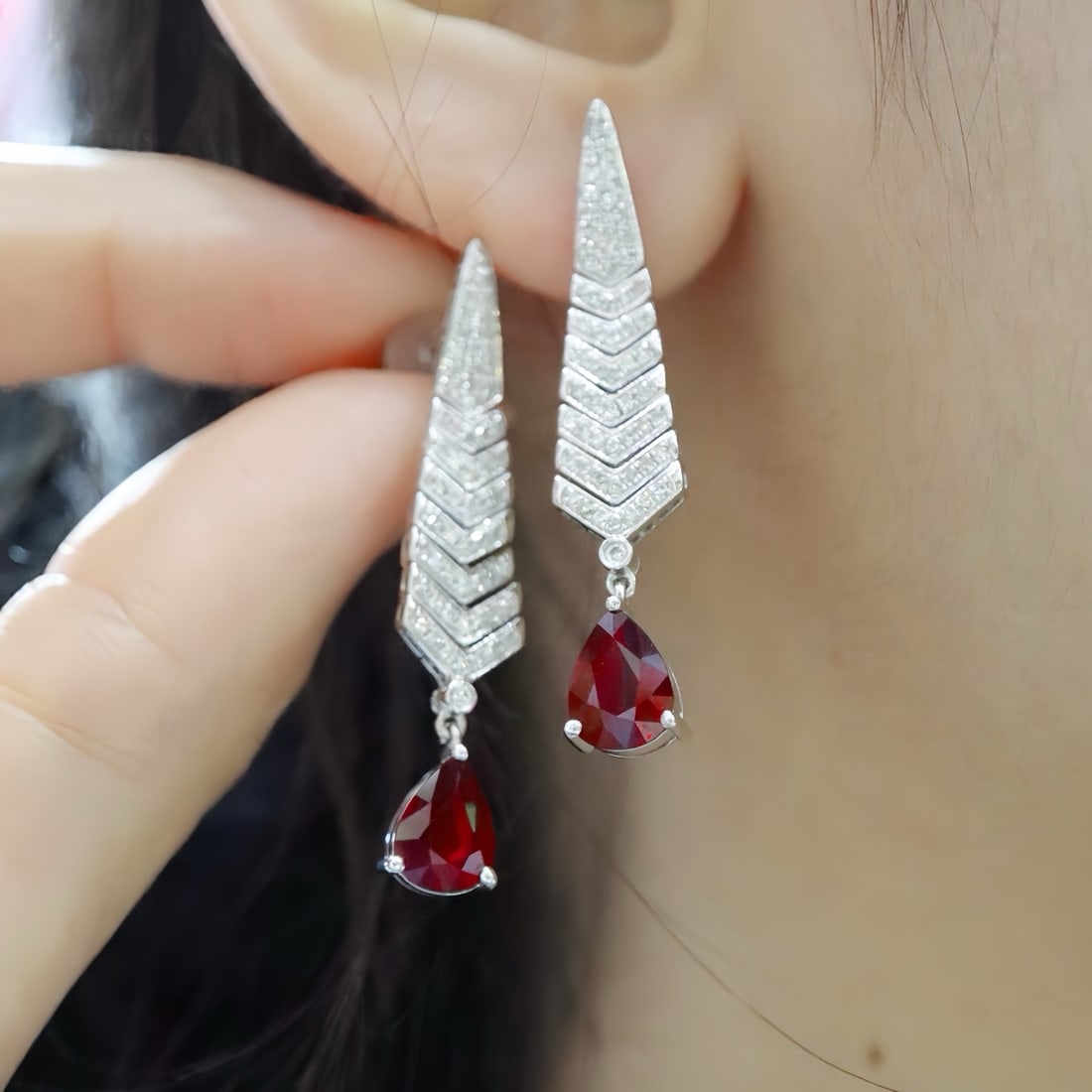 14k Gold 3.39 Ctw Natural Ruby & Diamond Earrings - 4