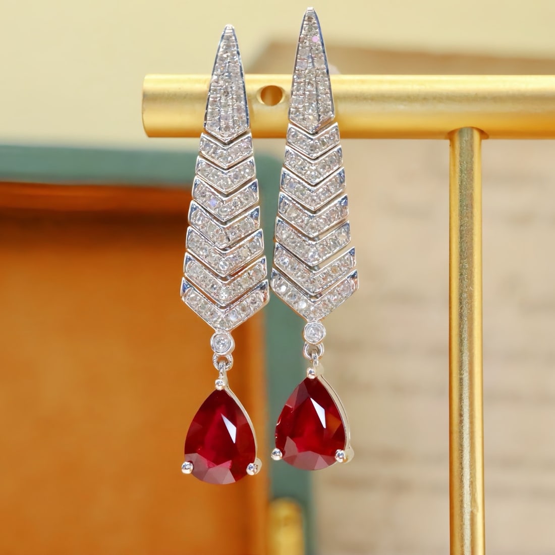 14k Gold 3.39 Ctw Natural Ruby & Diamond Earrings - 5