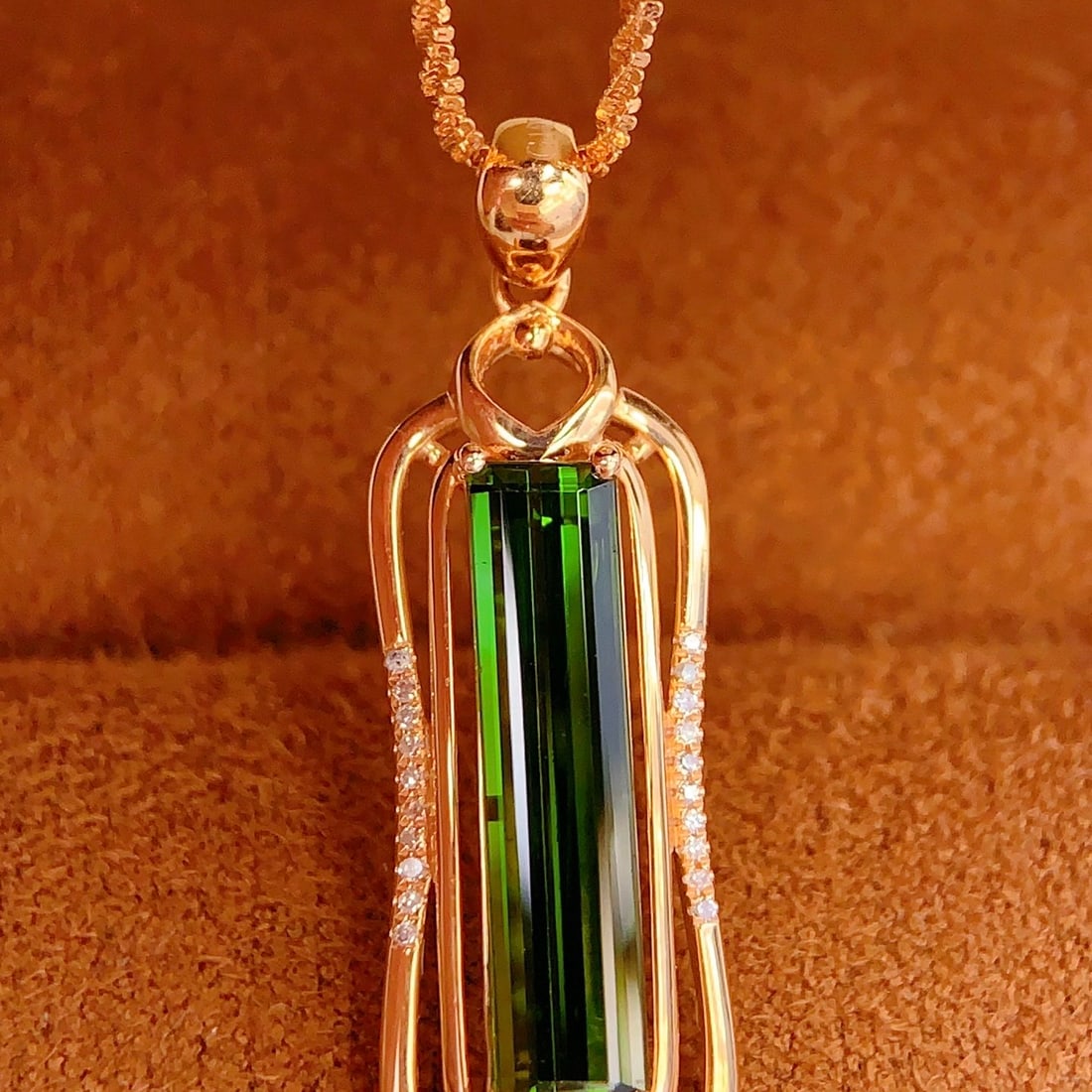 14k Gold 3 Ct Natural Tourmaline & Diamond Pendant( Without Chain ) - 2