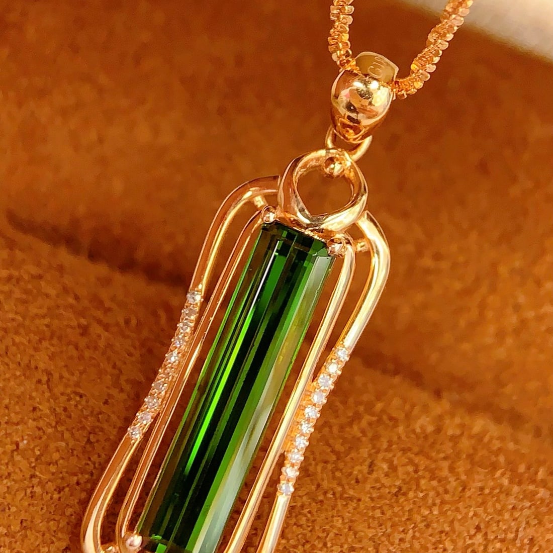14k Gold 3 Ct Natural Tourmaline & Diamond Pendant( Without Chain ) - 5