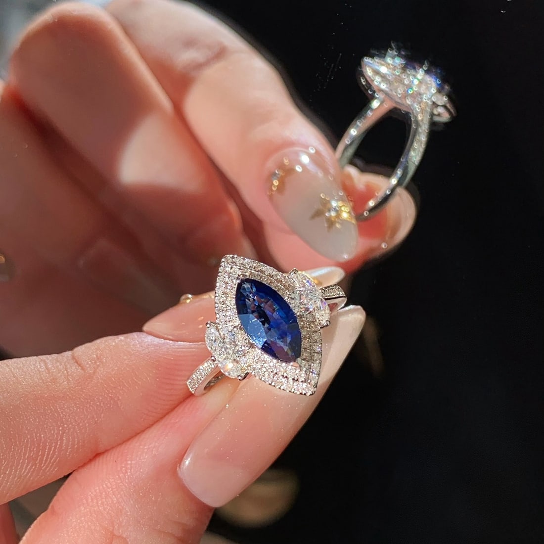 14k Gold 1.99 Ctw Vivid Blue Natural Sapphire & Diamond Ring - 7