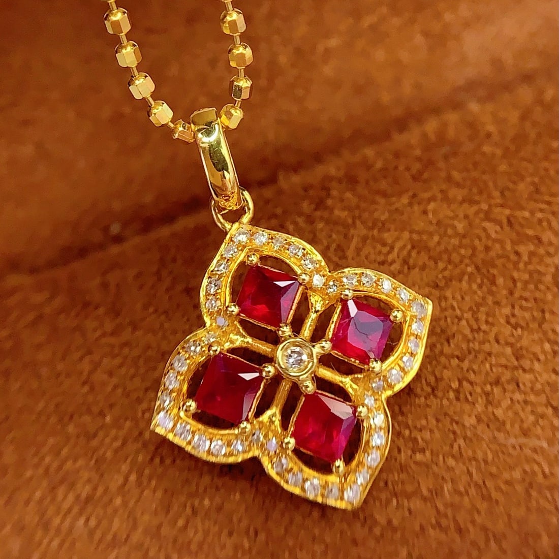 14k Gold 0.6 Ct Natural Ruby & Diamond Pendant( Without Chain ) - 2