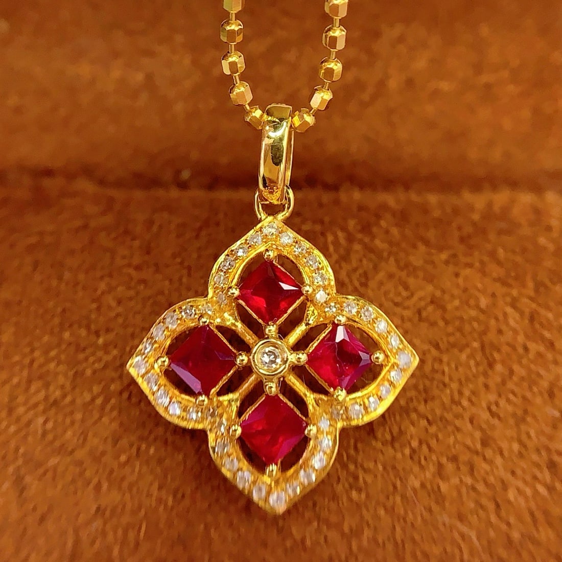 14k Gold 0.6 Ct Natural Ruby & Diamond Pendant( Without Chain ) - 4