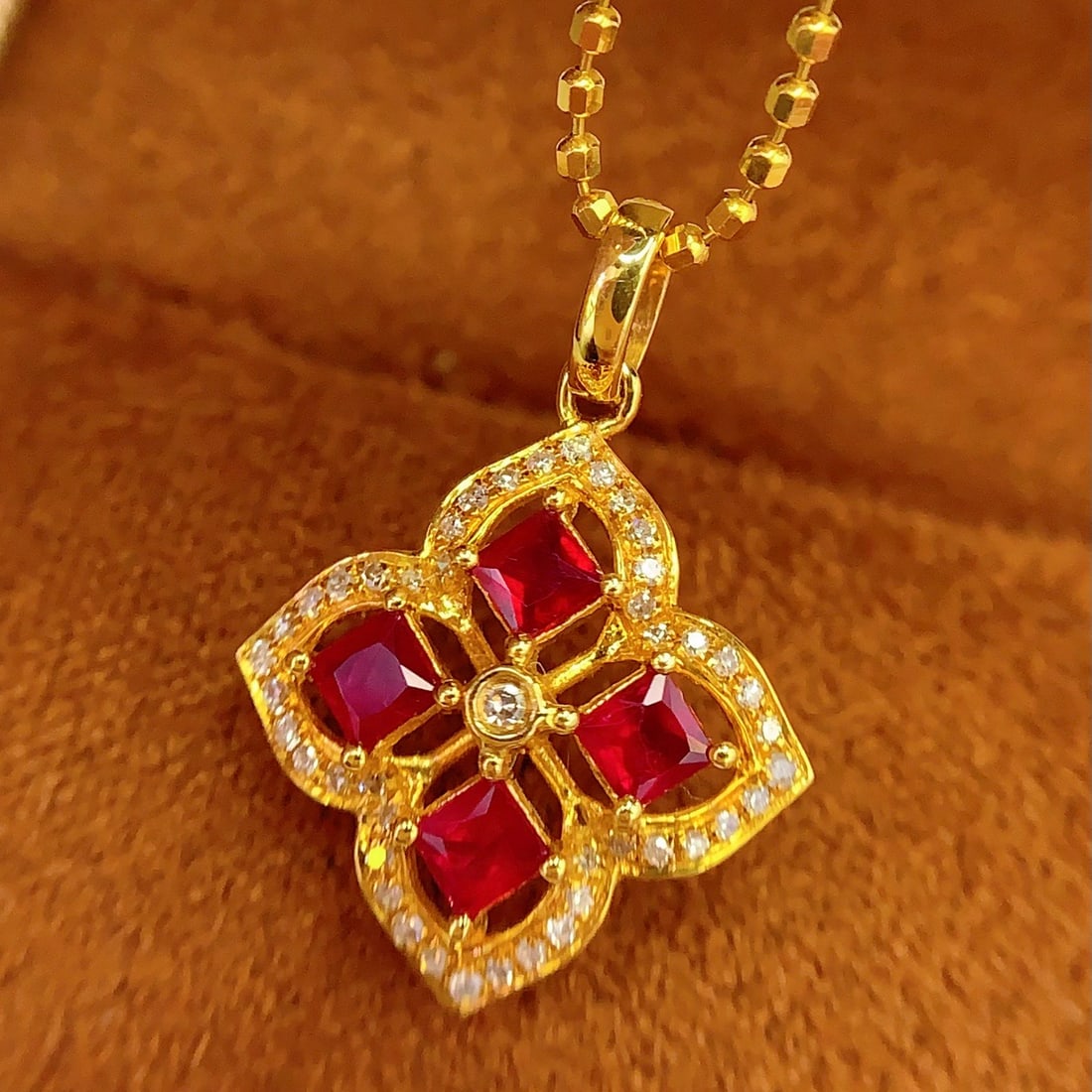 14k Gold 0.6 Ct Natural Ruby & Diamond Pendant( Without Chain ) - 5