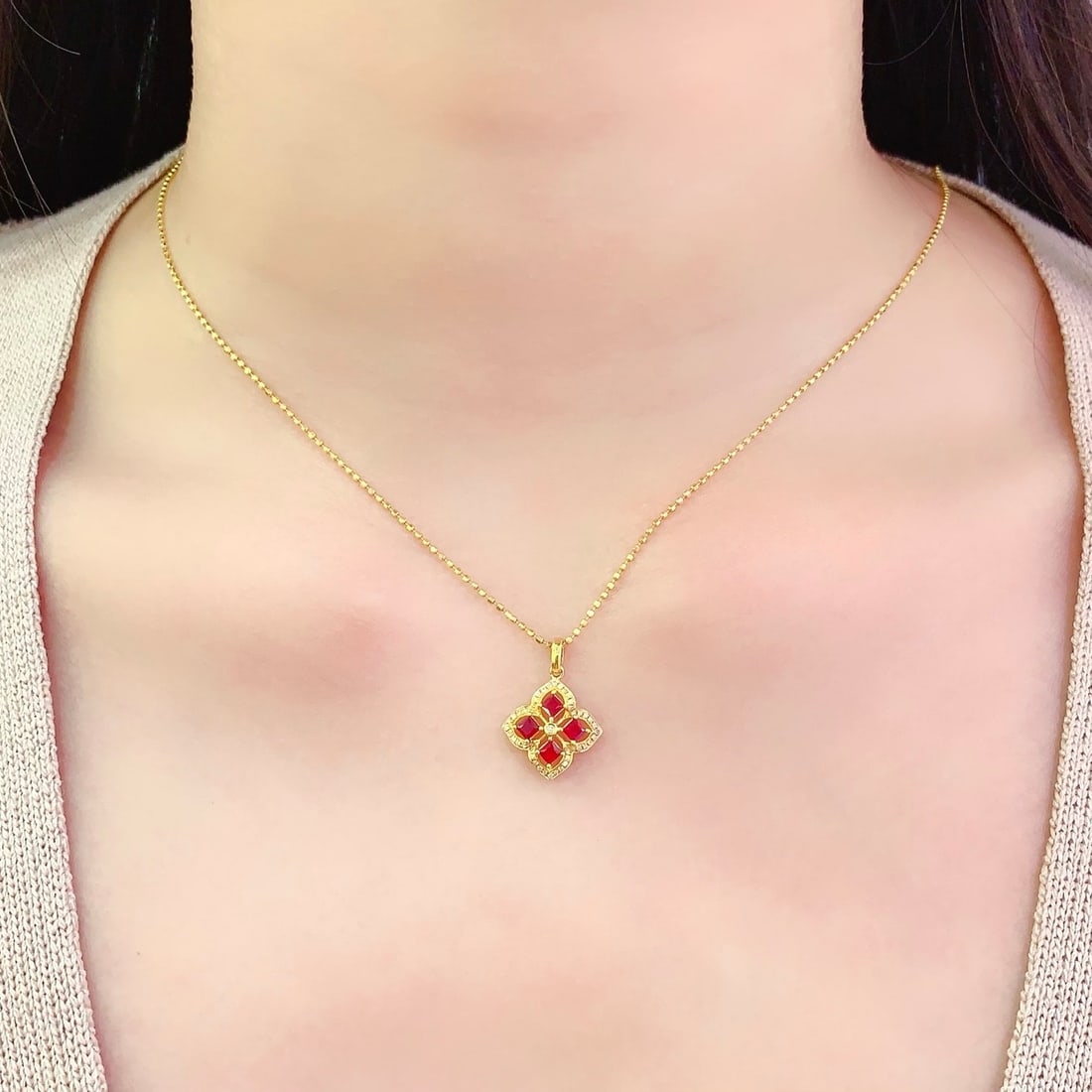 14k Gold 0.6 Ct Natural Ruby & Diamond Pendant( Without Chain ) - 6