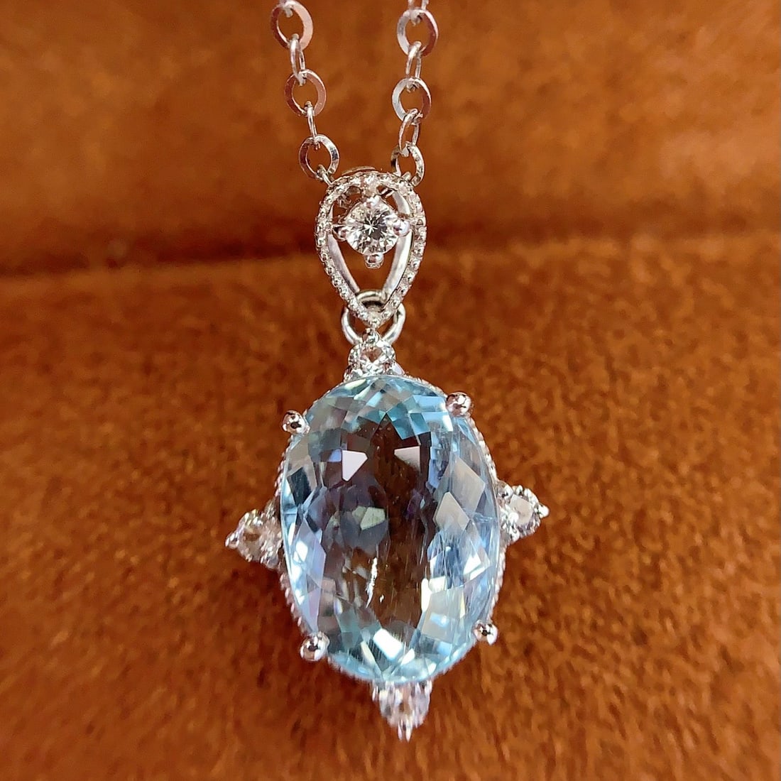14k Gold 2.55 Ct Natural Aquamarine & Sapphire Pendant( Without Chain ) - 4