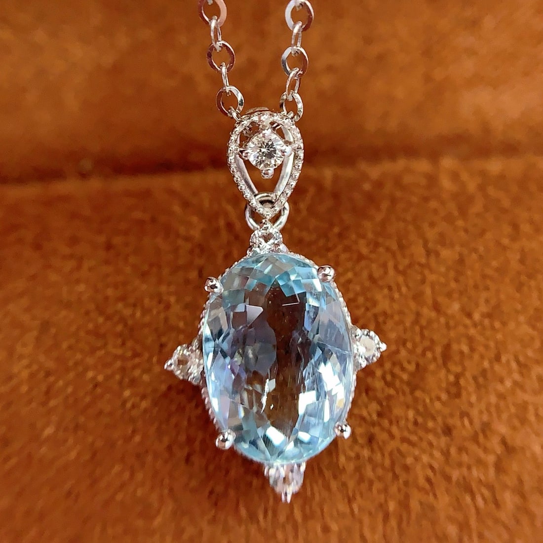 14k Gold 2.55 Ct Natural Aquamarine & Sapphire Pendant( Without Chain ) - 5