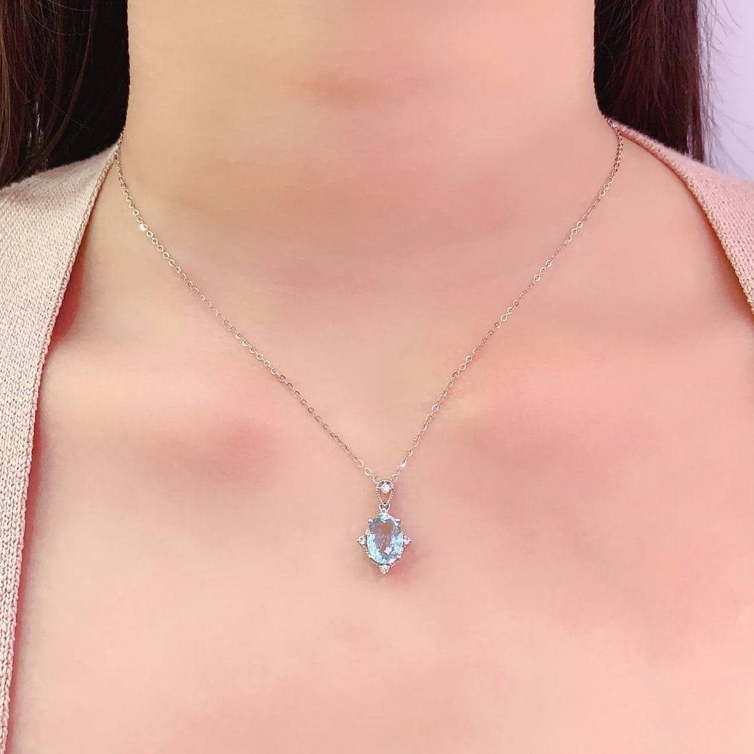 14k Gold 2.55 Ct Natural Aquamarine & Sapphire Pendant( Without Chain ) - 6
