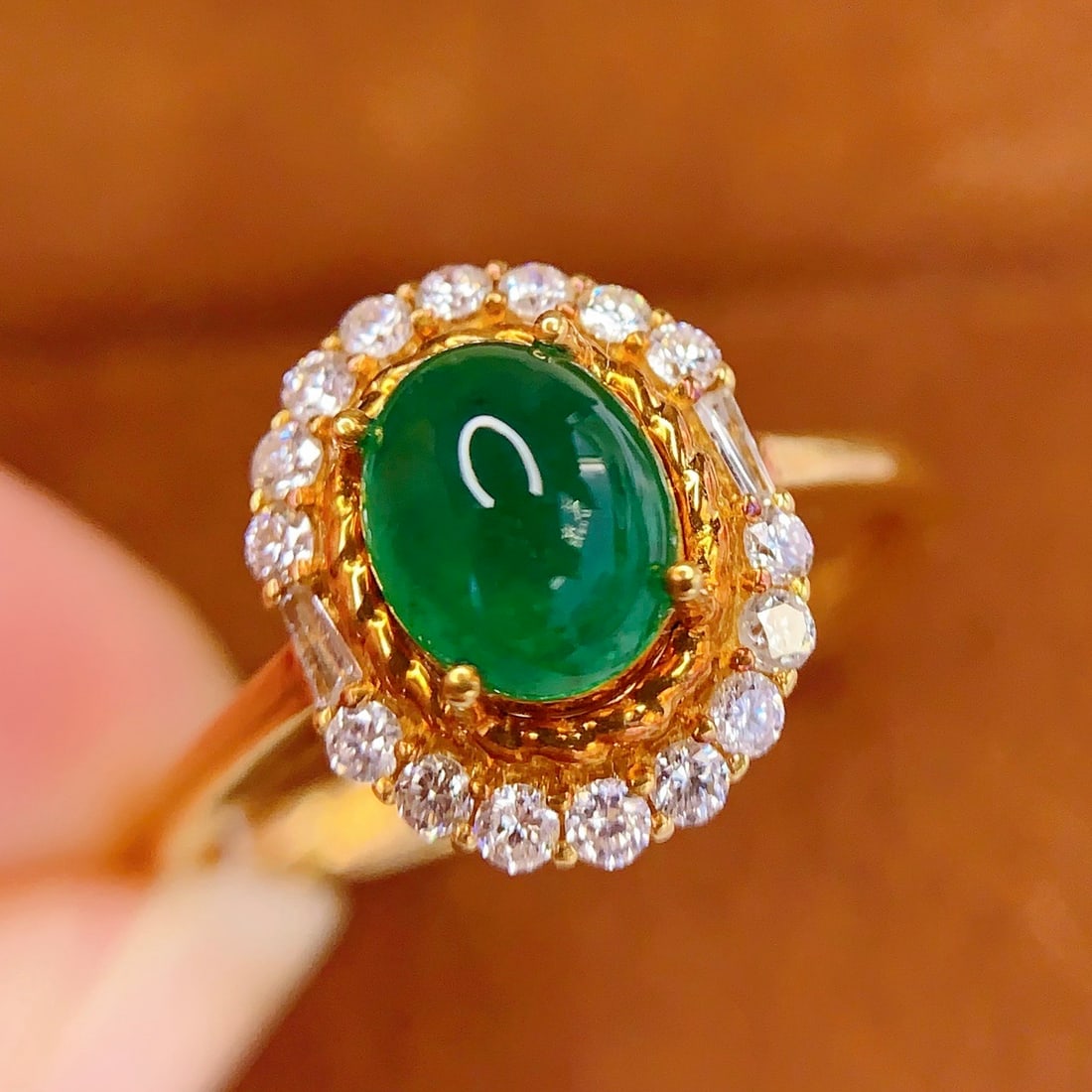 14k Gold 1 Ct Natural Emerald & Diamond Ring - 2