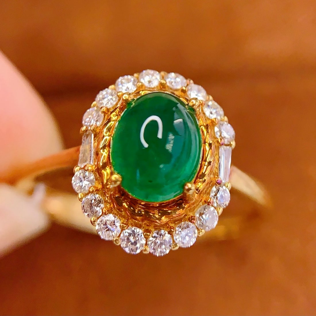 14k Gold 1 Ct Natural Emerald & Diamond Ring - 3