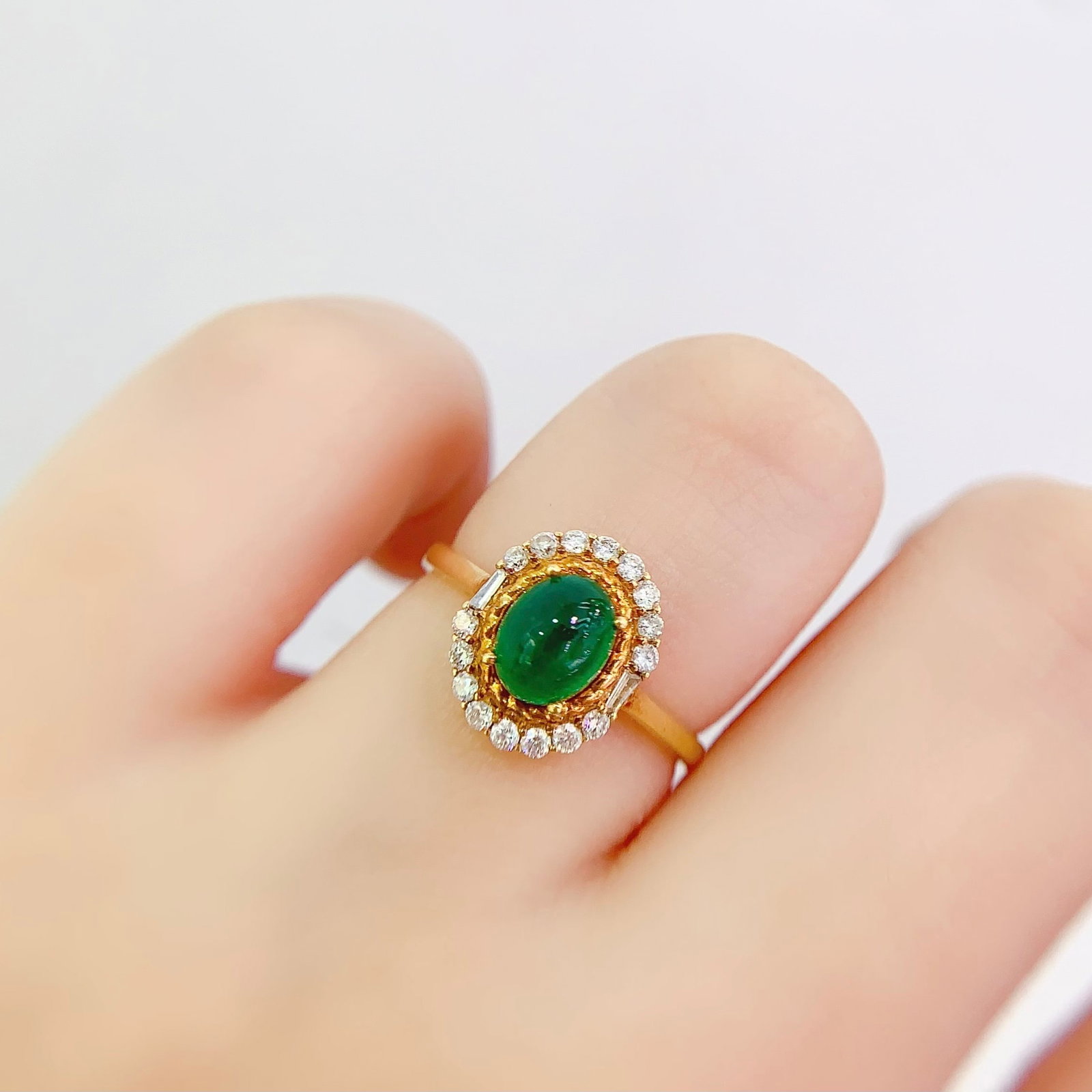 14k Gold 1 Ct Natural Emerald & Diamond Ring - 6
