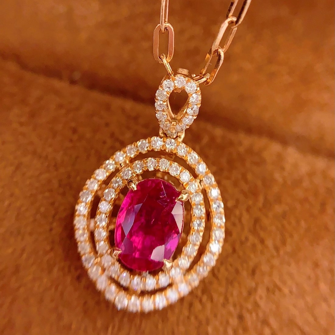 14k Gold 0.85 Ct Natural Ruby & Diamond Pendant( Without Chain ) - 2
