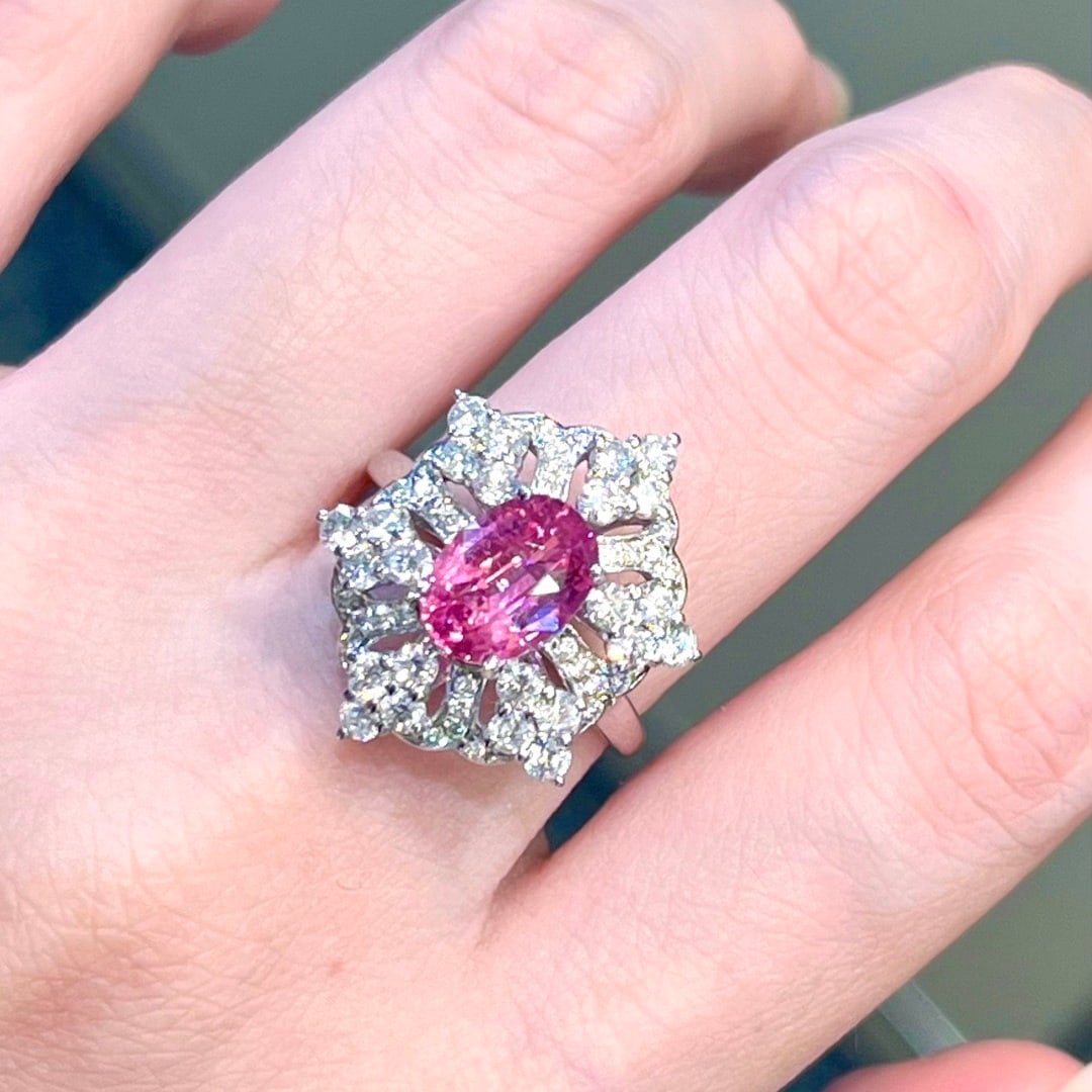14k Gold 3.32 Ctw Natural Padparadscha Sapphire & Lab Grown Diamond Ring/pendant( Without Chain ) - 3