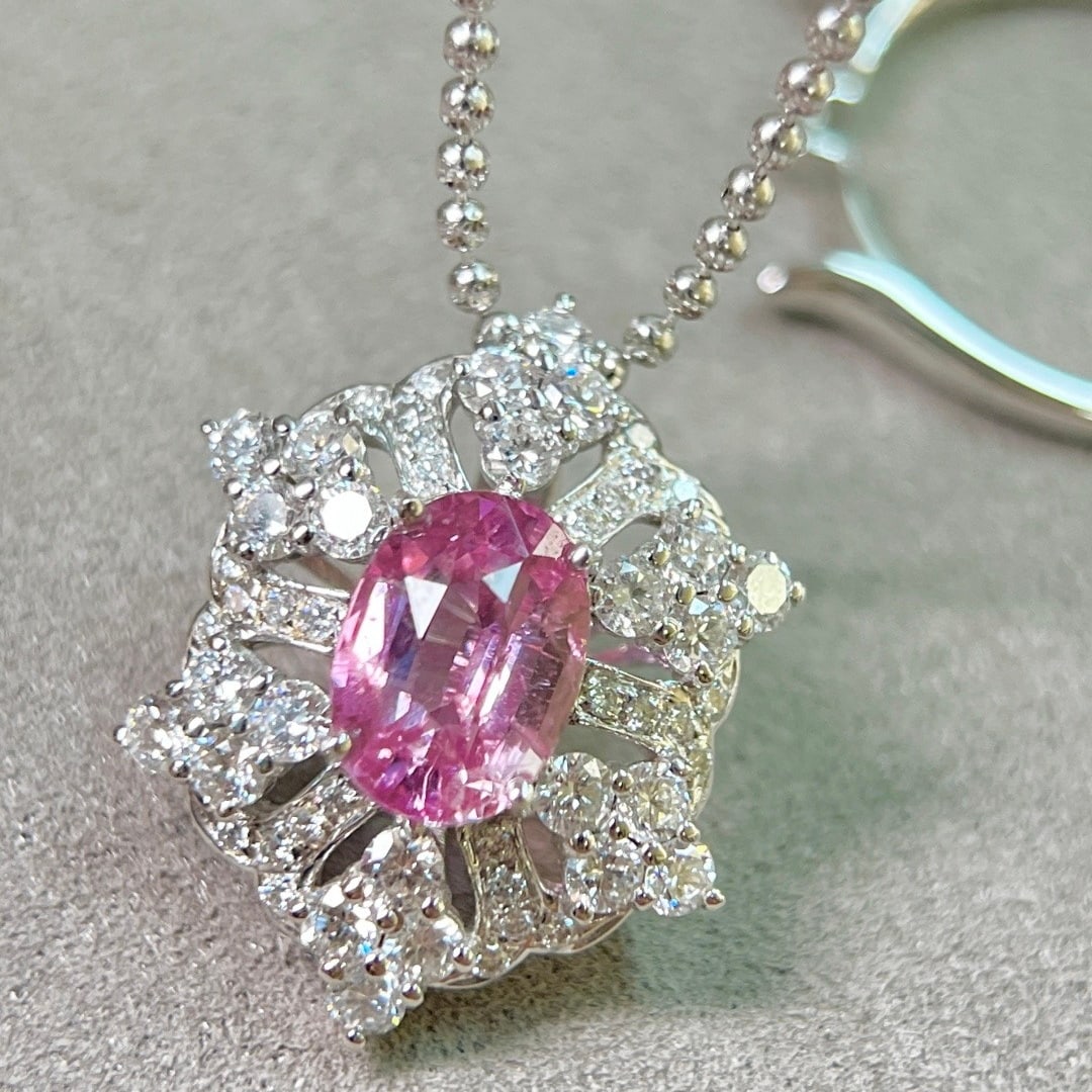 14k Gold 3.32 Ctw Natural Padparadscha Sapphire & Lab Grown Diamond Ring/pendant( Without Chain ) - 7