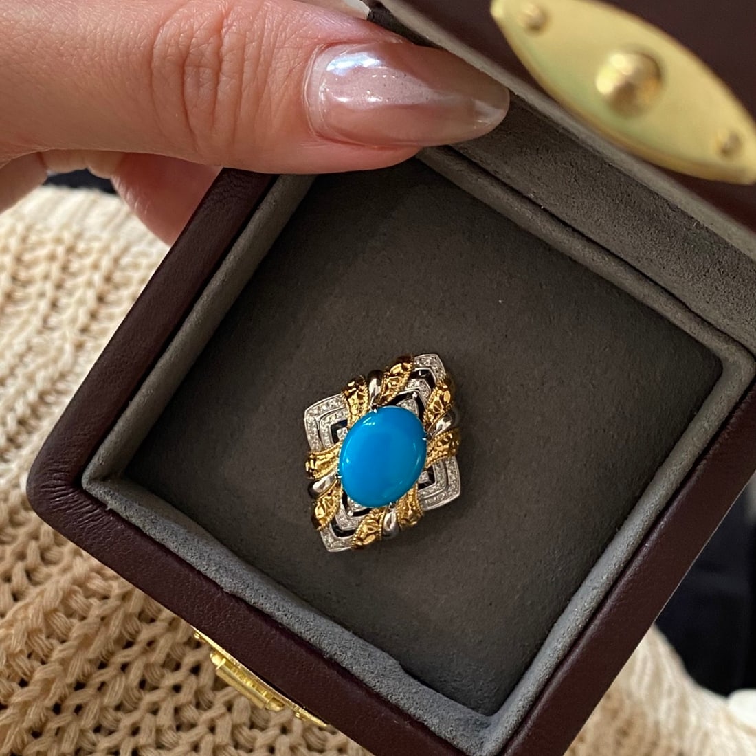 14k Gold 2.78 Ctw Natural Blue Turquoise & Diamond Pendant( Without Chain ) - 3