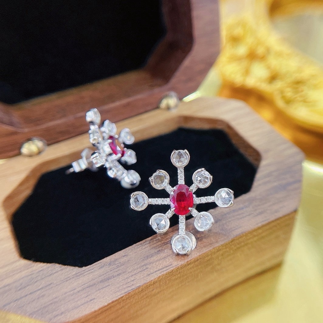 14k Gold 1.29 Ctw Natural Ruby & Diamond Earrings - 3