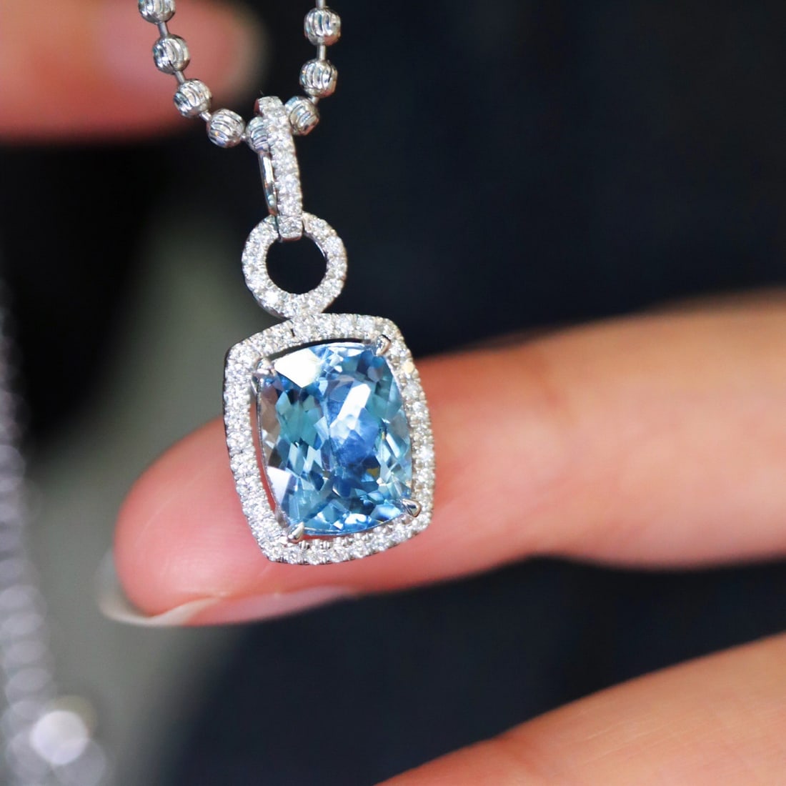 14k Gold 1.70 Ctw Natural Aquamarine & Diamond Pendant( Without Chain ) - 2