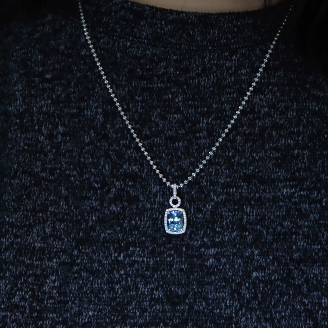 14k Gold 1.70 Ctw Natural Aquamarine & Diamond Pendant( Without Chain ) - 4