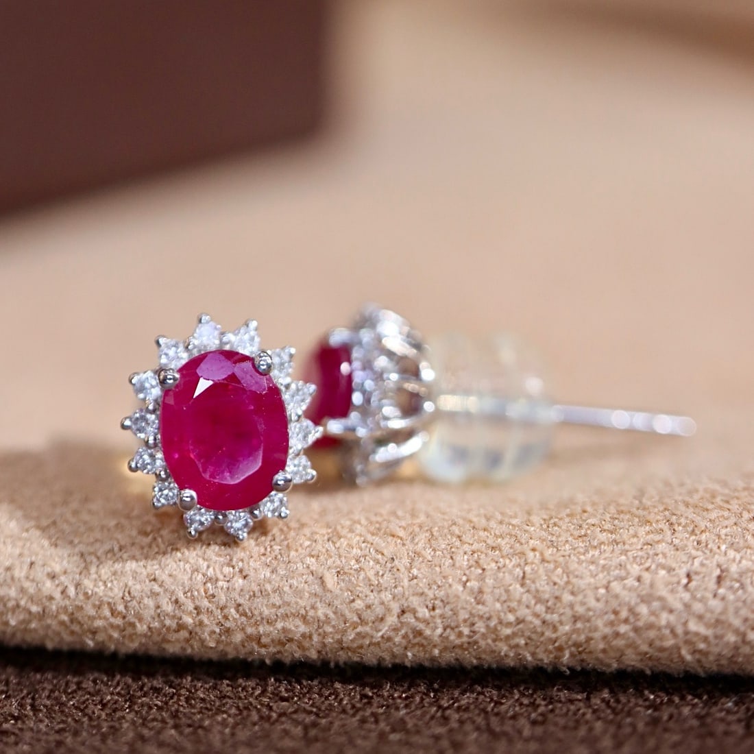 14k Gold 1.14 Ctw Natural Ruby & Diamond Earrings - 4