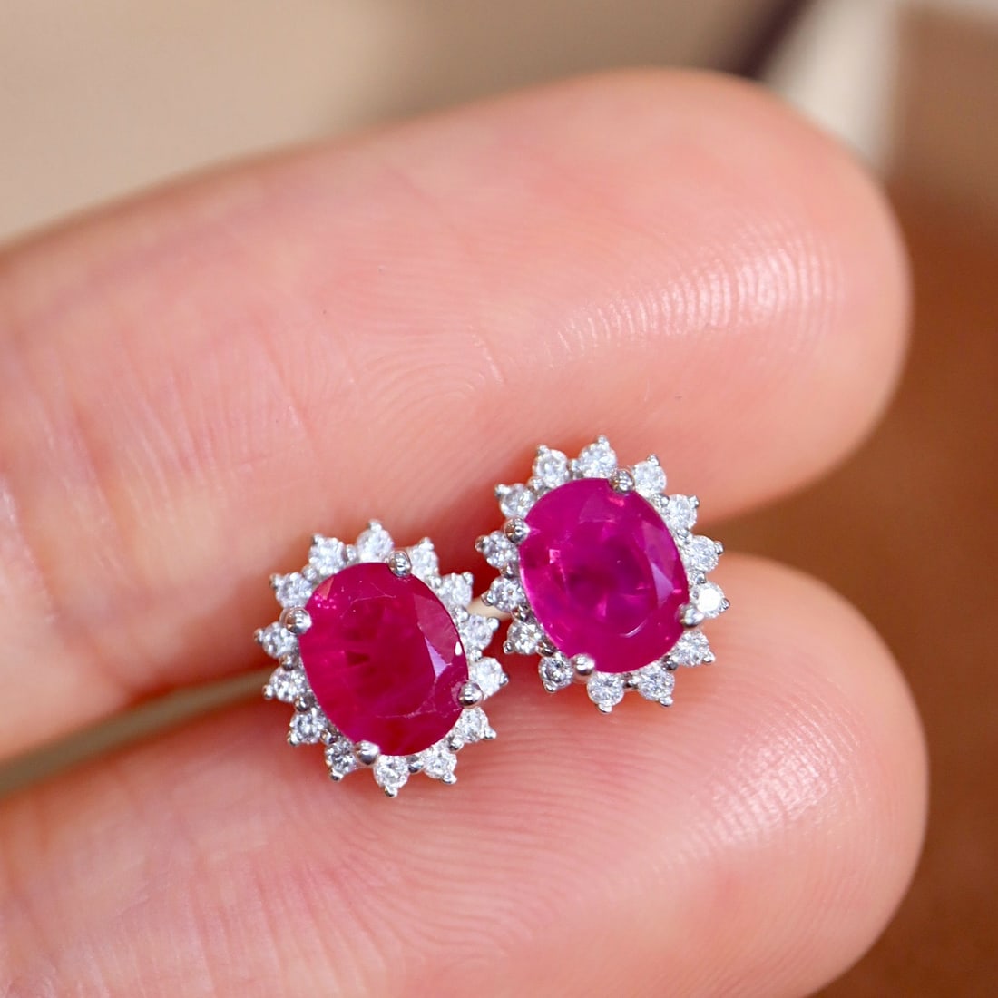 14k Gold 1.14 Ctw Natural Ruby & Diamond Earrings - 7