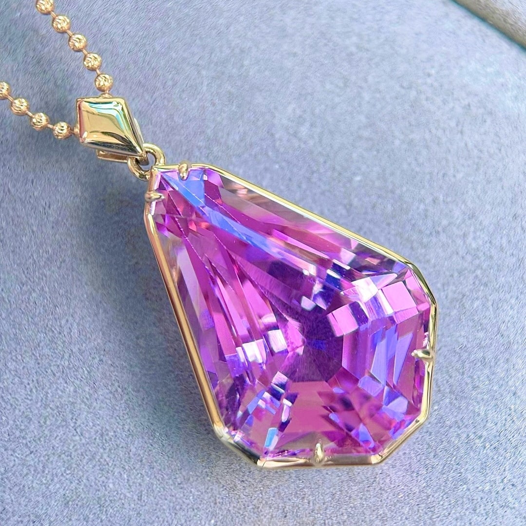 14k Gold 36.71 Ct Natural Kunzite Pendant( Without Chain ) - 3