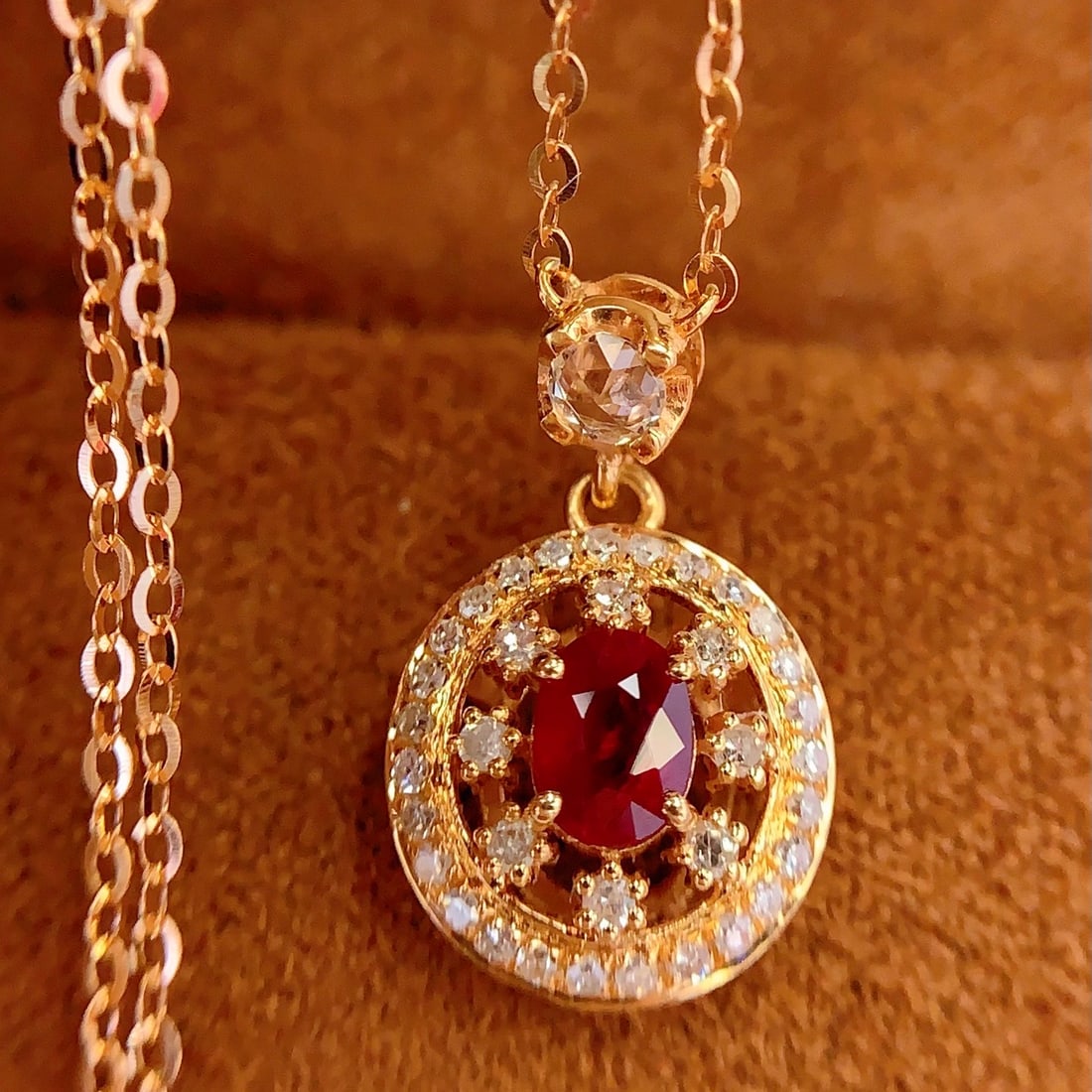 14k Gold 0.4 Ct Natural Ruby & Diamond & Sapphire Pendant( Without Chain ) - 2