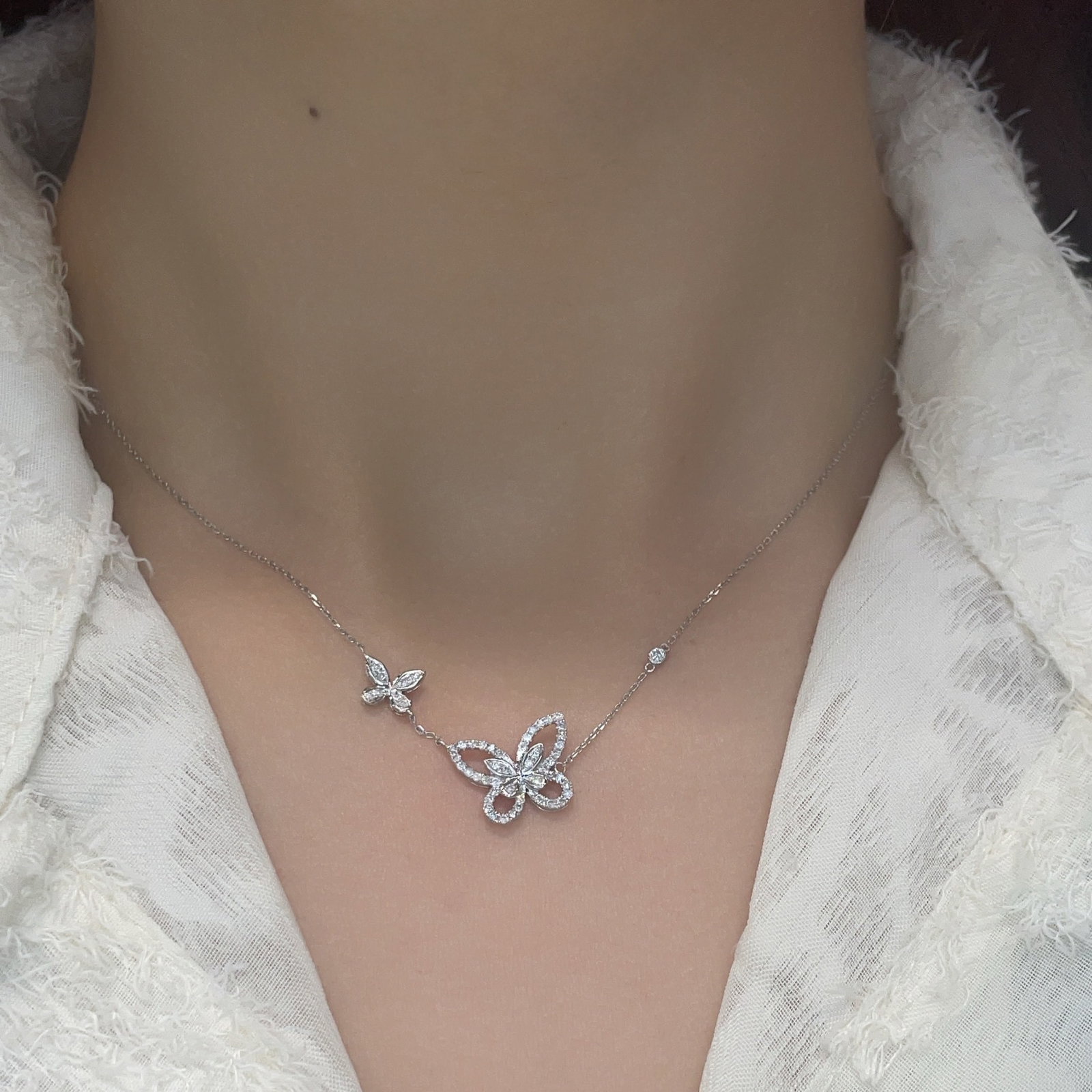 14k Gold 0.35 Ct Natural H Diamond & Butterfly Necklace - 7