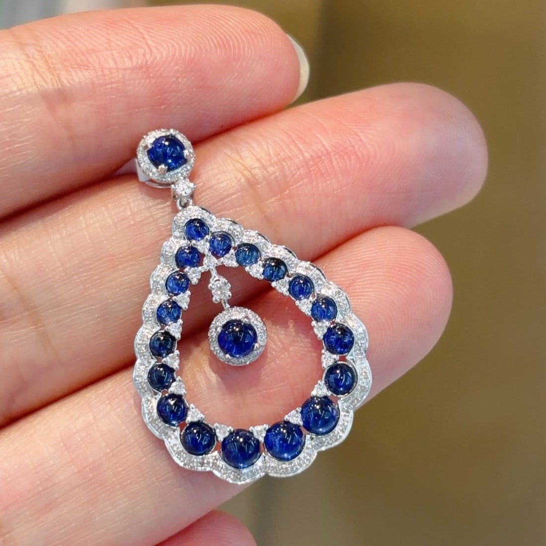 14k Gold 1.5 Ct Natural Sapphire & Diamond Pendant( Without Chain ) - 2