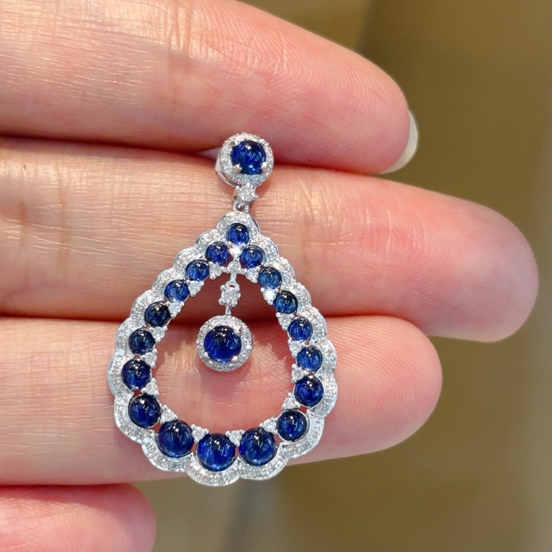 14k Gold 1.5 Ct Natural Sapphire & Diamond Pendant( Without Chain ) - 3
