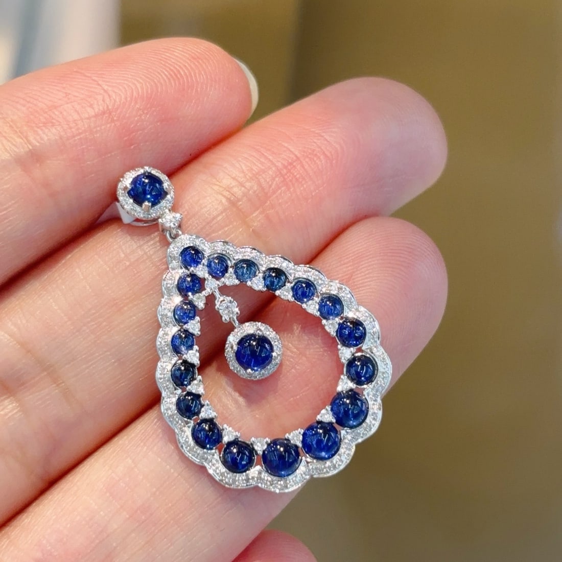 14k Gold 1.5 Ct Natural Sapphire & Diamond Pendant( Without Chain ) - 4